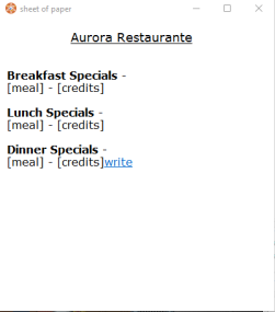 An example of a menu.